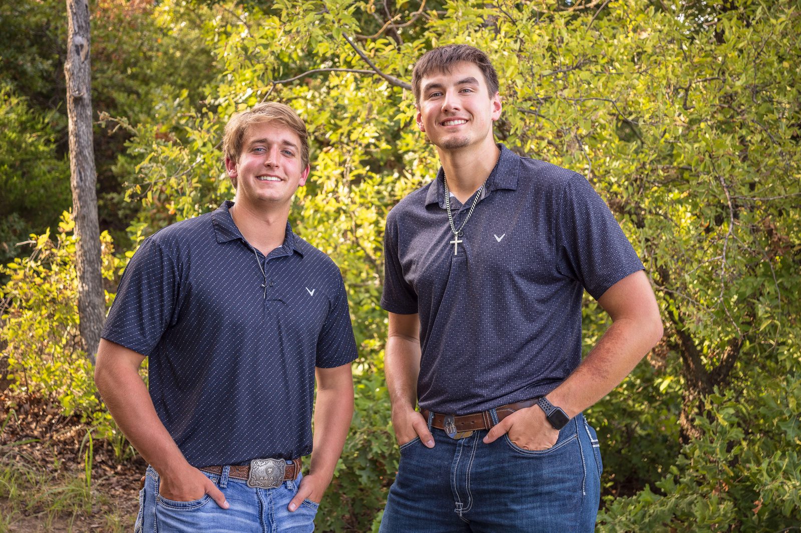 Reese Huhnke and Myles Lozano, co-founders of TriPoint Innovations, standing outdoors